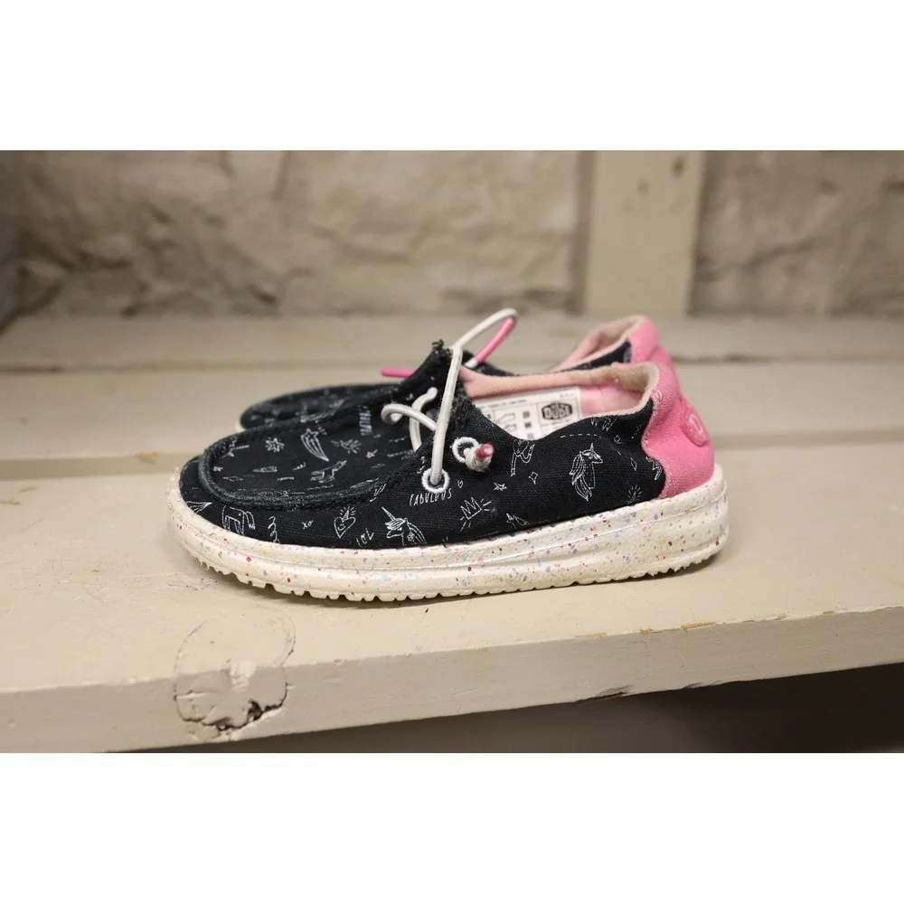 Hey‎ Dude Wendy Toddler Unicorn Black Pink Doodle Slip On Shoes K8 40442-001
